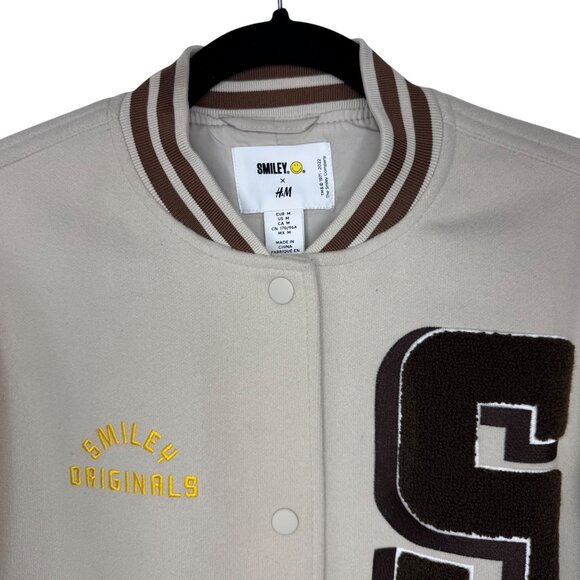 H&M X Smiley Varity Jacket Tan Embroiderer Snap Jacket Men's size M - Picture 2 of 7